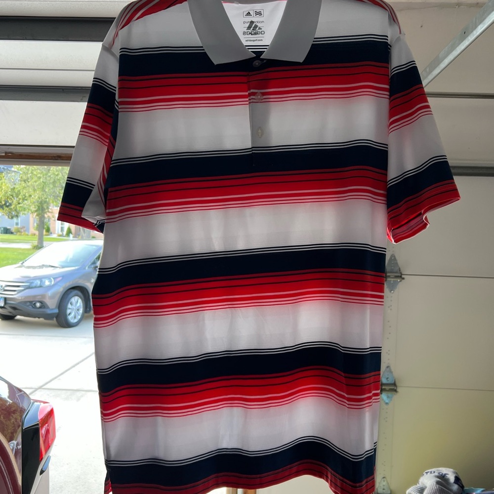 Adidas Men's Polo Shirt - Red, Black, Gray Stripes size XL